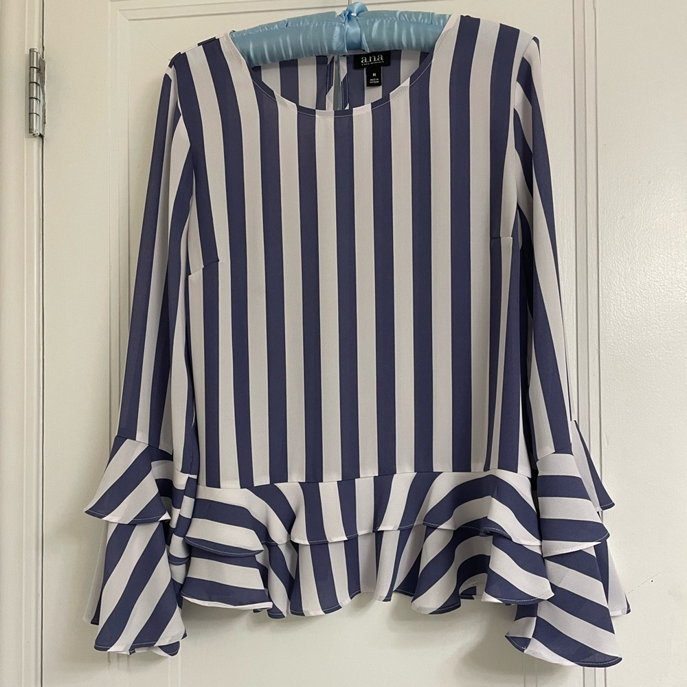 Ana navy striped blouse Size Med. Fabulous condition